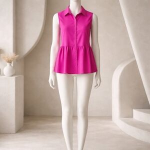 Joan Rivers Pink Button-Up Peplum Blouse Size 1x